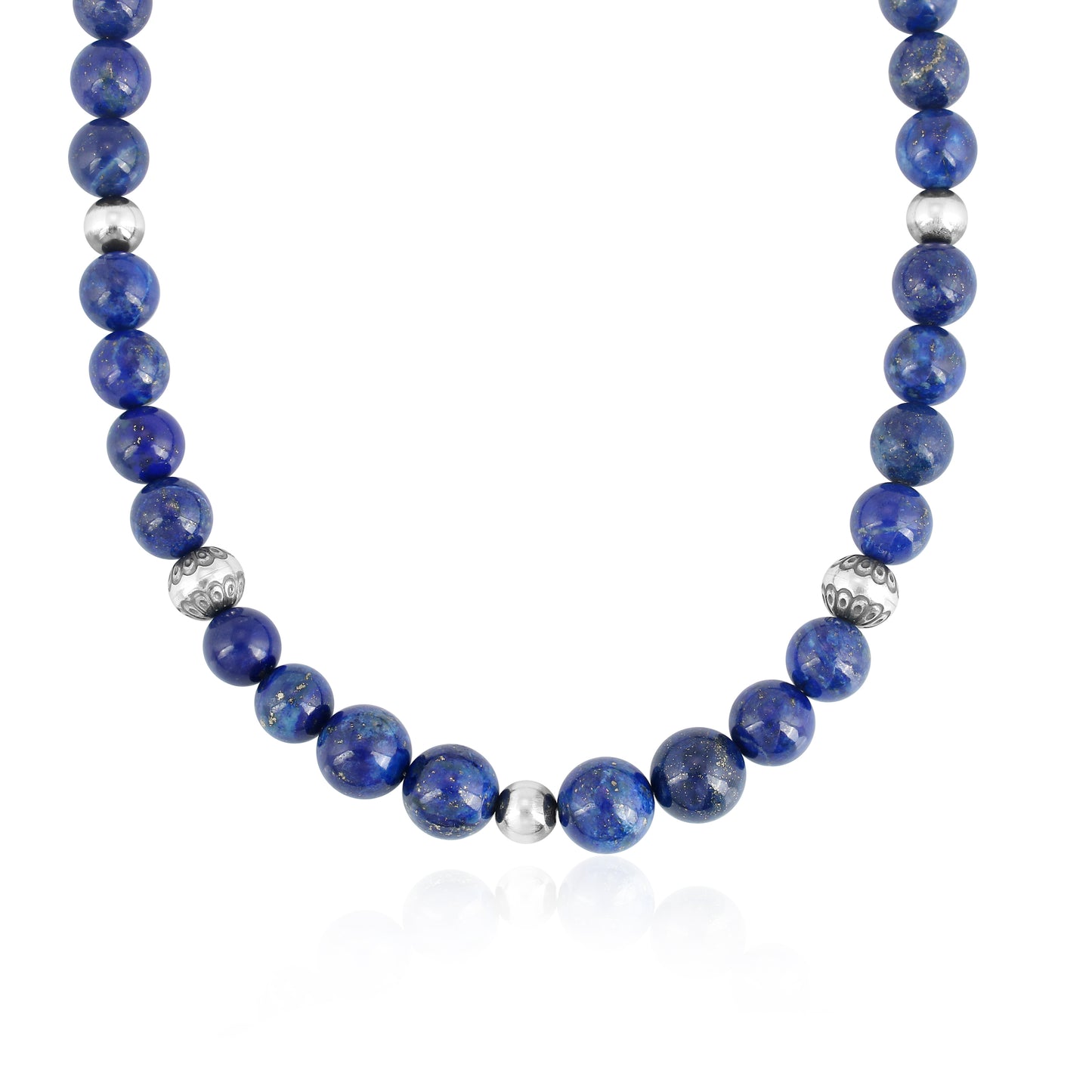 Sterling Silver and Graduated Lapis Lazuli Gemstone Bead Necklace, 17 Inches