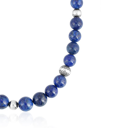 Sterling Silver and Graduated Lapis Lazuli Gemstone Bead Necklace, 17 Inches