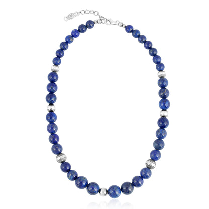 Sterling Silver and Graduated Lapis Lazuli Gemstone Bead Necklace, 17 Inches