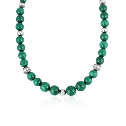 Sterling Silver and Graduated Malachite Bead Necklace 17 Inches