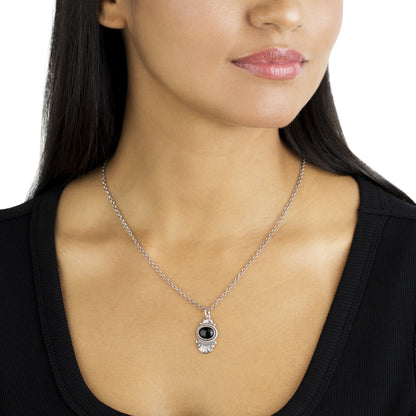 Sterling Silver Black Onyx Gemstone Fan Pendant with Chain Necklace, 17-20 Inches