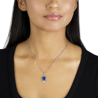 Sterling Silver Lapis Lazuli Gemstone Fan Pendant with Chain Necklace, 17-20 Inches