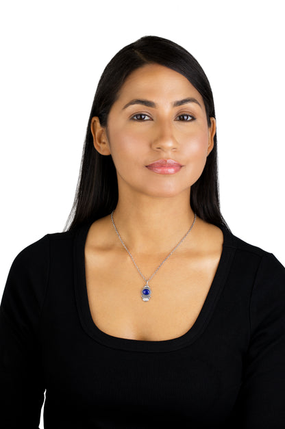 Sterling Silver Lapis Lazuli Gemstone Fan Pendant with Chain Necklace, 17-20 Inches