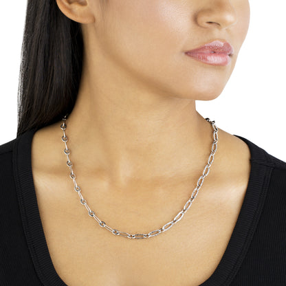 Sterling Silver Polished Oval Link Chain Necklace, 17 Inch or 20 Inch Length