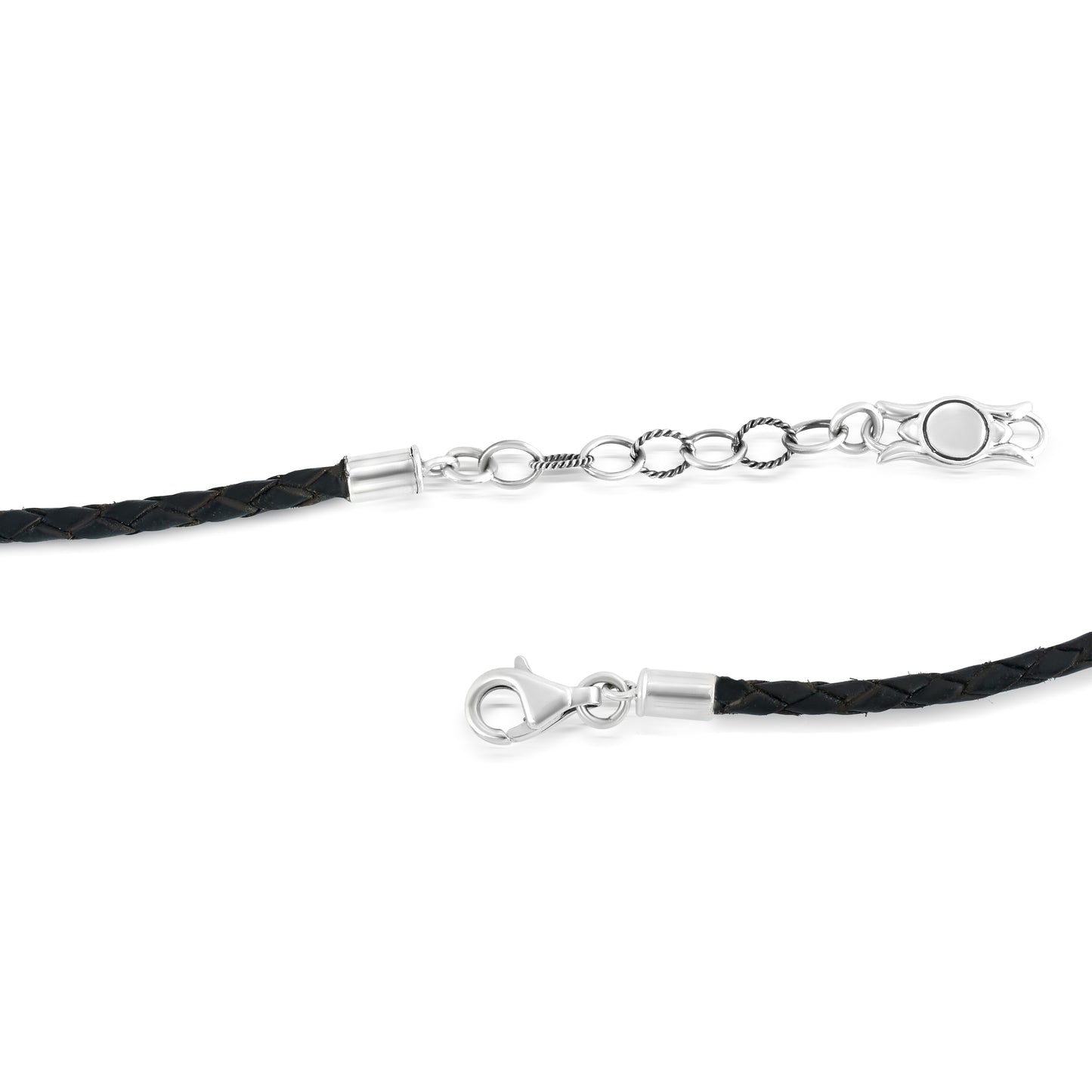 Sterling Silver Braided Black Genuine Leather Beaded Necklace 17 or 20 Inches