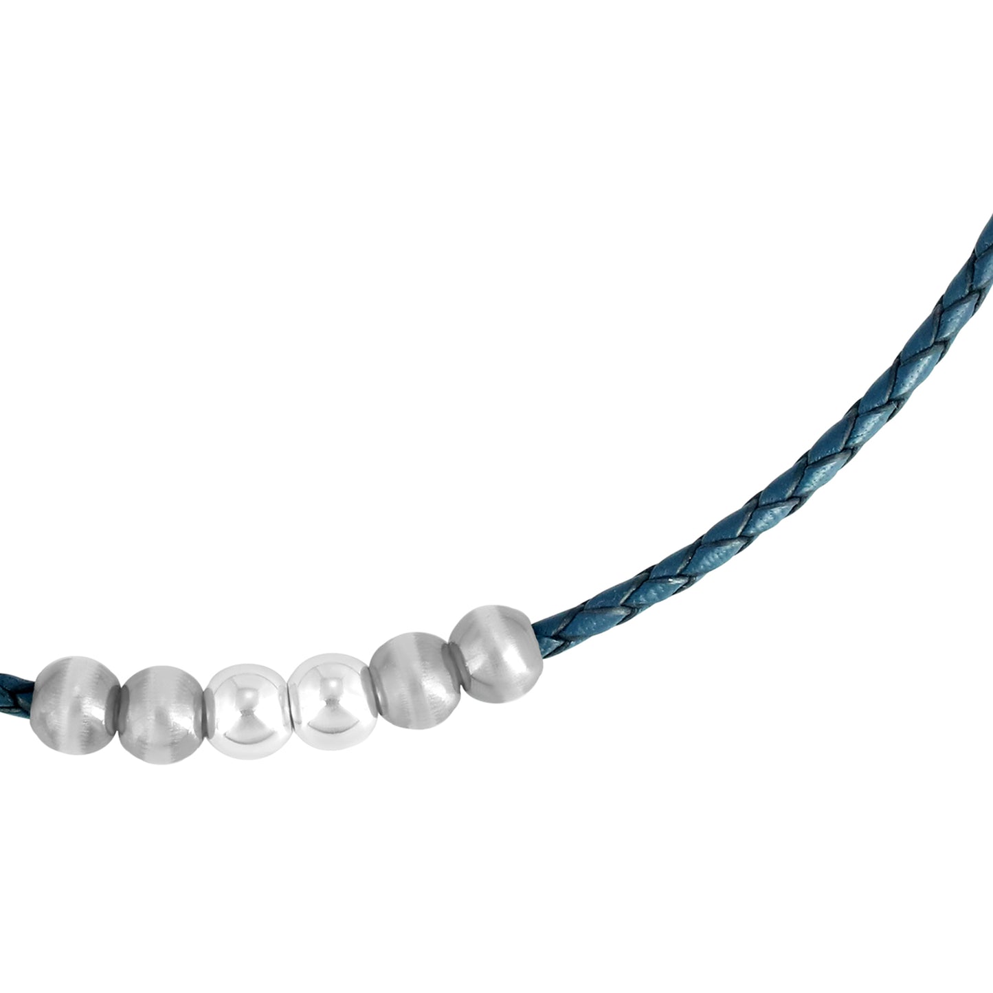 Sterling Silver Braided Blue Genuine Leather Beaded Necklace 17 or 20 Inches