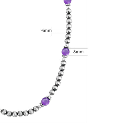 Sterling Silver and Amethyst Bead Necklace, 17 to 20 Inches