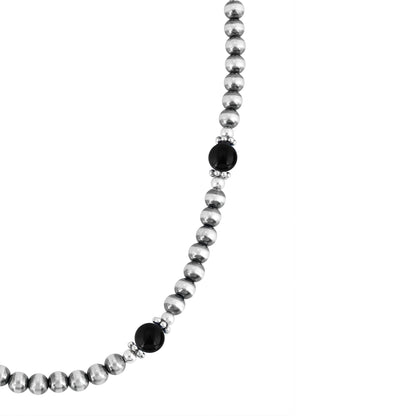 Sterling Silver and Black Onyx Bead Necklace, 17 to 20 Inches