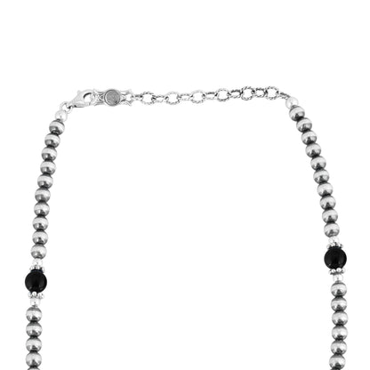 Sterling Silver and Black Onyx Bead Necklace, 17 to 20 Inches