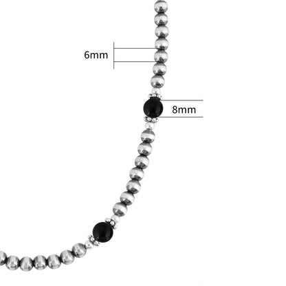 Sterling Silver and Black Onyx Bead Necklace, 17 to 20 Inches