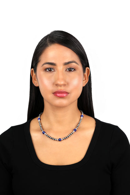 Sterling Silver and Lapis Bead Necklace, 17 to 20 Inches