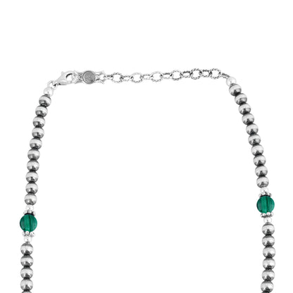 Sterling Silver and Malachite Bead Necklace, 17 to 20 Inches