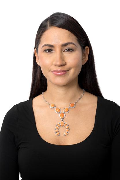 EXCLUSIVELY OURS! Sterling Silver Orange Spiny Oyster V-Shaped Naja Necklace, 17 Inches