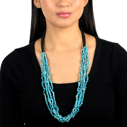 EXCLUSIVELY OURS! Black Leather Blue Turquoise Oval Beaded Necklace, 32 Inches