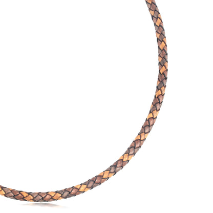 Sterling Silver Multi-Color Braided Brown Leather Necklace, 17 and 20 Inches