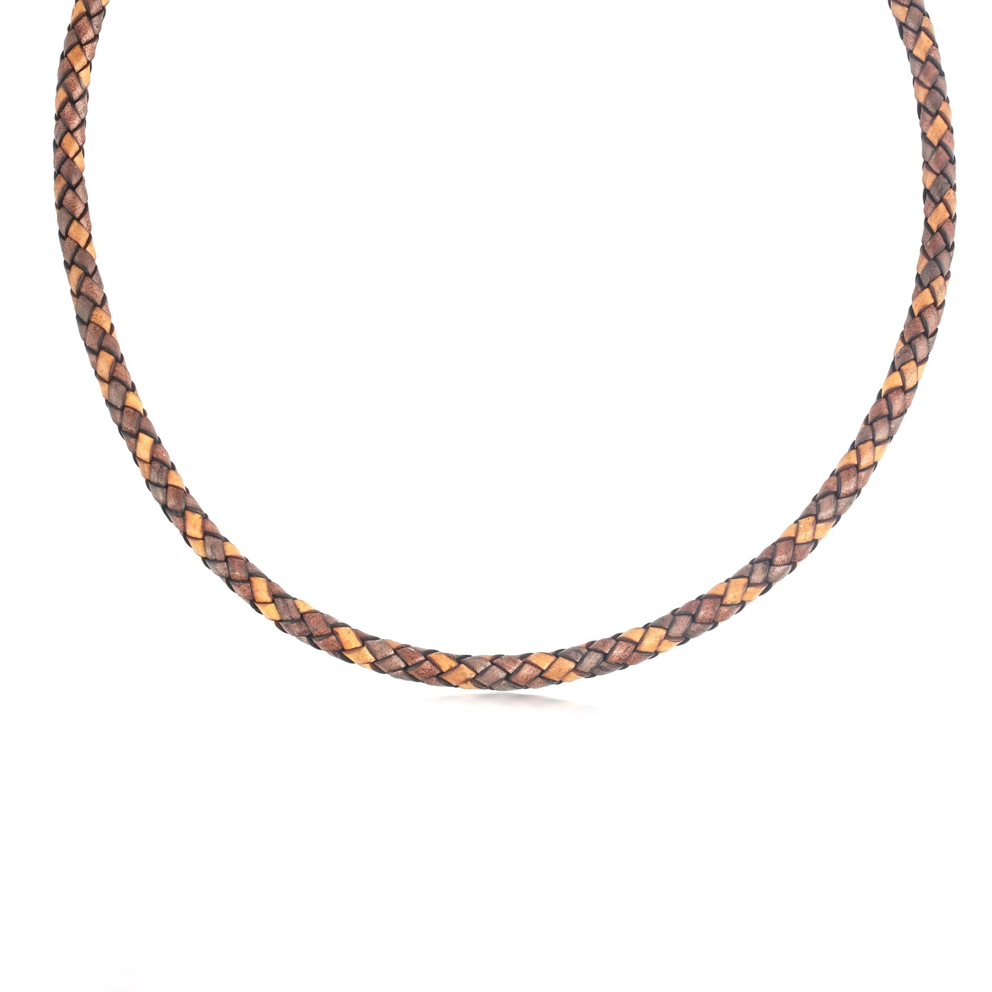 Sterling Silver Multi-Color Braided Brown Leather Necklace, 17 and 20 Inches