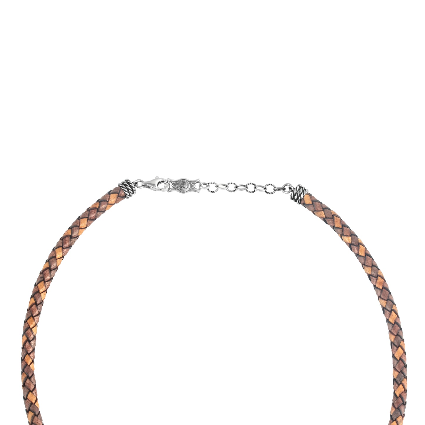 Sterling Silver Multi-Color Braided Brown Leather Necklace, 17 and 20 Inches