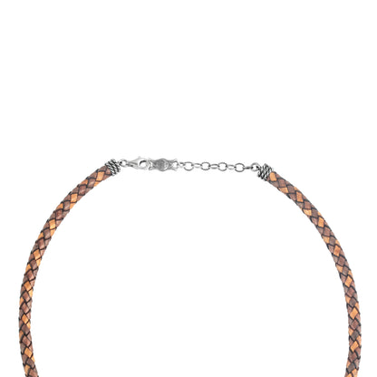 Sterling Silver Multi-Color Braided Brown Leather Necklace, 17 and 20 Inches