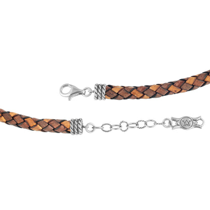 Sterling Silver Multi-Color Braided Brown Leather Necklace, 17 and 20 Inches