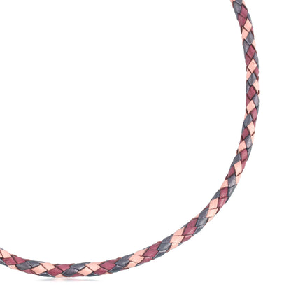 Sterling Silver Multi-Color Braided Pink, Maroon and Berry Leather Necklace, 17 and 20 Inches