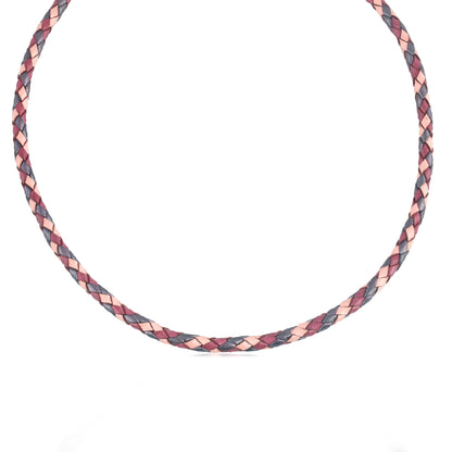 Sterling Silver Multi-Color Braided Pink, Maroon and Berry Leather Necklace, 17 and 20 Inches