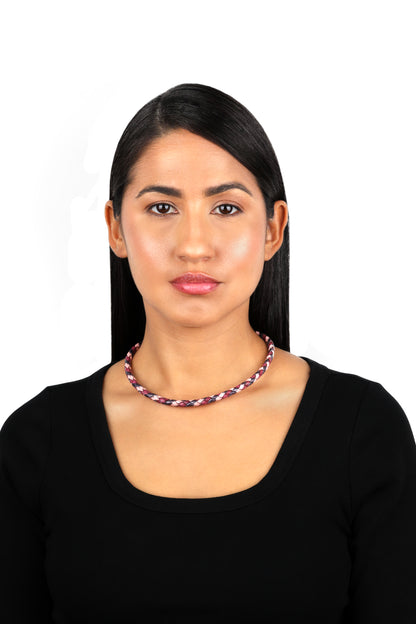 Sterling Silver Multi-Color Braided Pink, Maroon and Berry Leather Necklace, 17 and 20 Inches