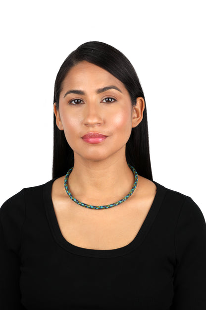 Sterling Silver Multi-Color Braided Blue, Turquoise and Green Leather Necklace, 17 and 20 Inches