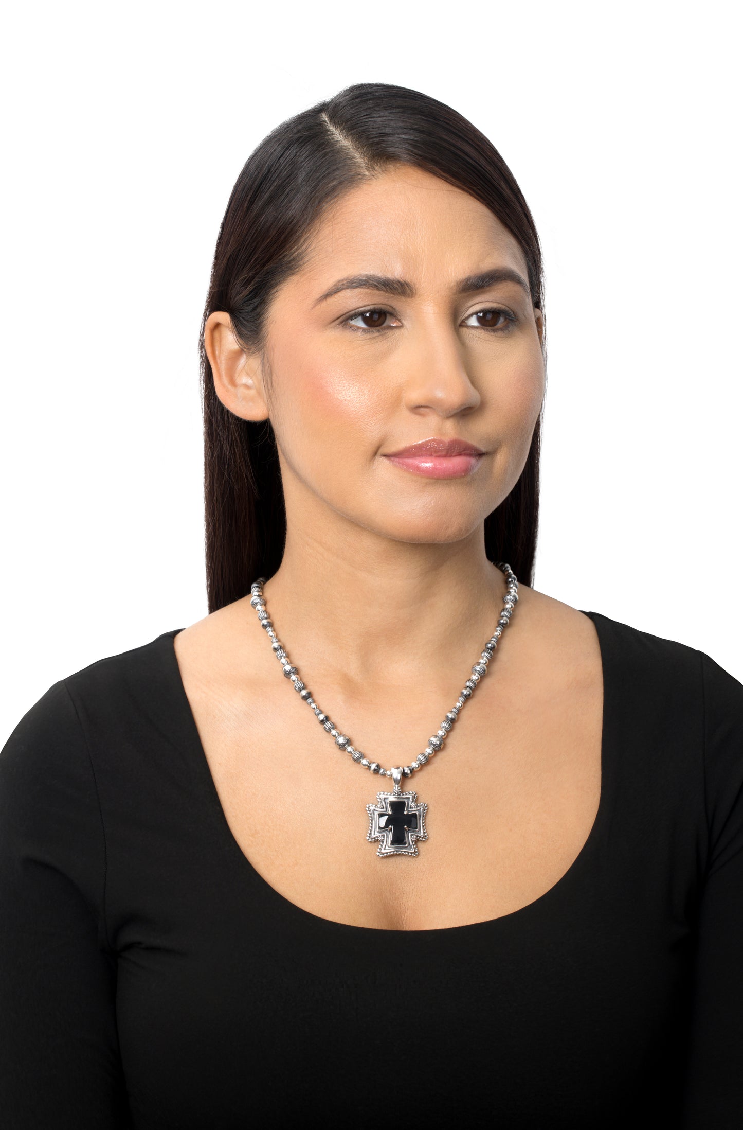 EXCLUSIVELY OURS! Sterling Silver Black Agate Rope Detail Cross Pendant Enhancer