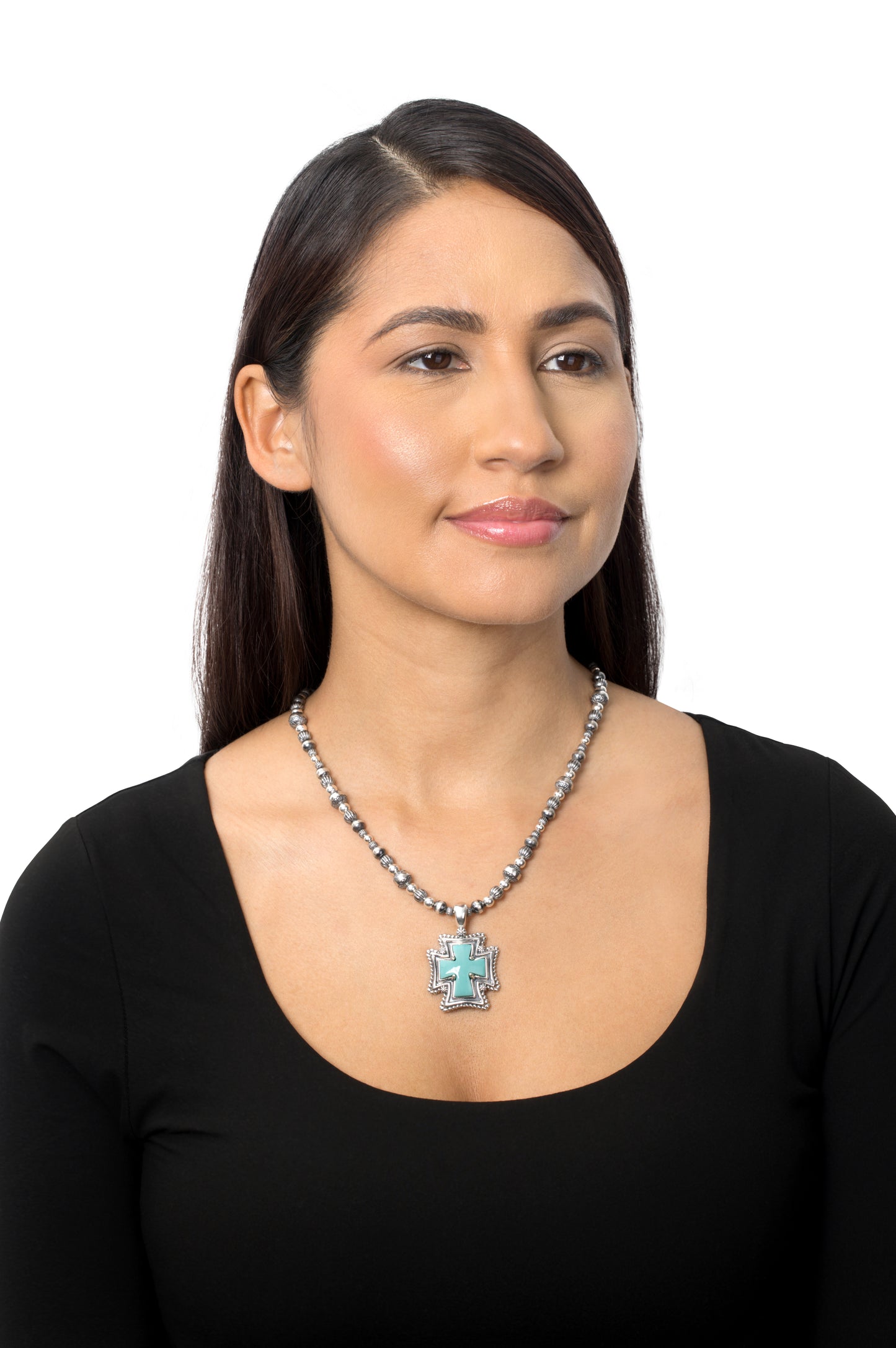 EXCLUSIVELY OURS! Sterling Silver Kingman Turquoise Rope Detail Cross Pendant Enhancer