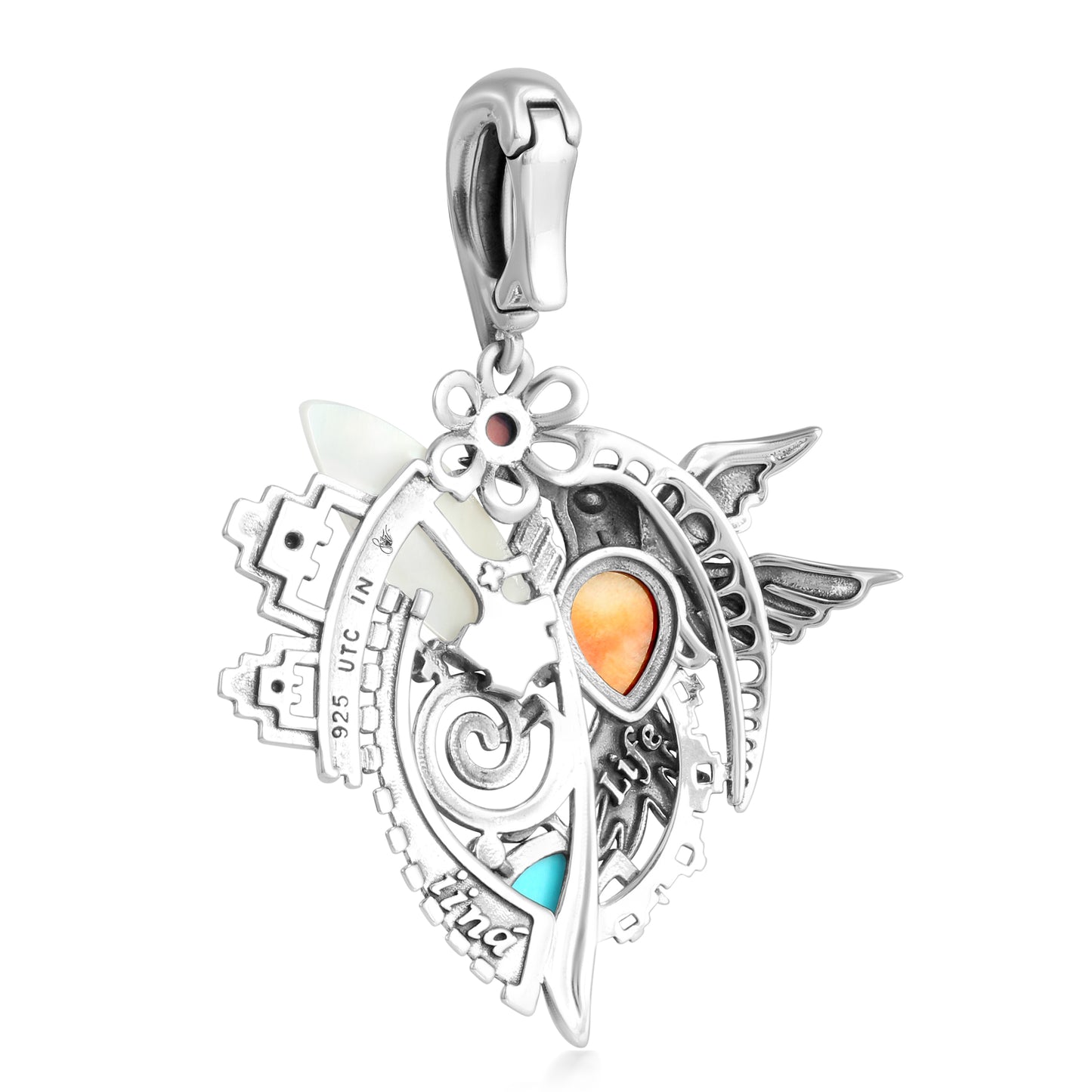 EXCLUSIVELY OURS! Sterling Silver Multi-Gemstone Cabochon Fritz Casuse Hummingbird Pendant Enhancer