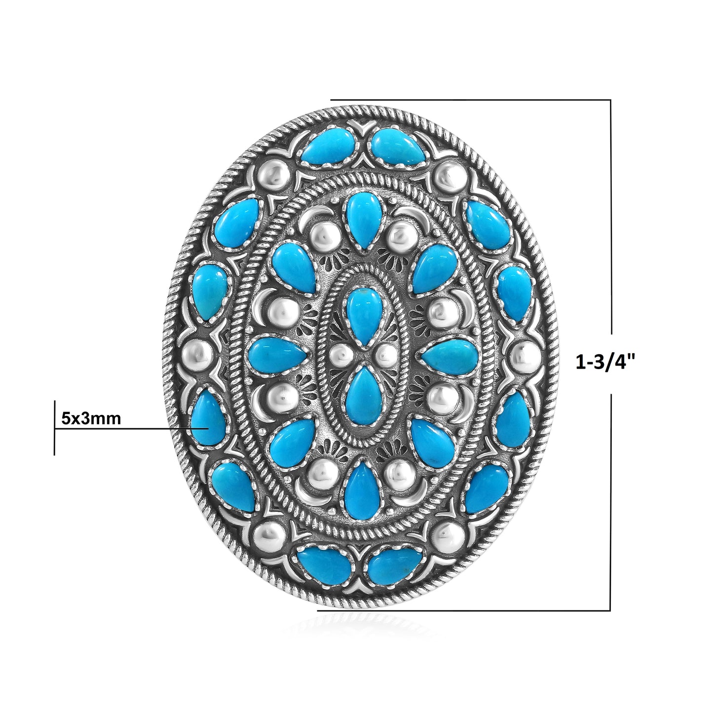 Sterling Silver Kingman Turquoise Cluster Gemstone Oval Pendant Enhancer