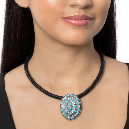Sterling Silver Kingman Turquoise Cluster Gemstone Oval Pendant Enhancer