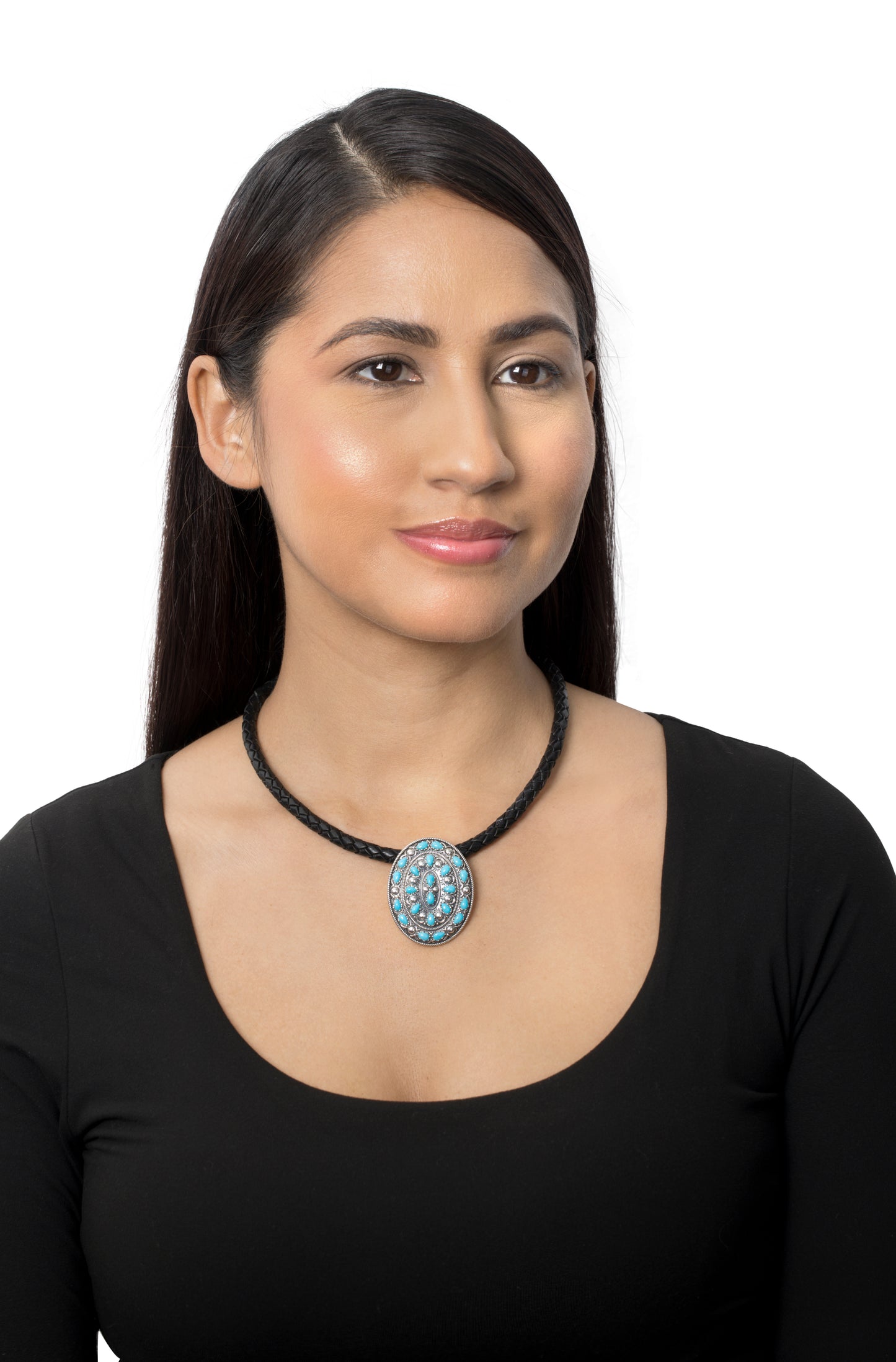 Sterling Silver Kingman Turquoise Cluster Gemstone Oval Pendant Enhancer