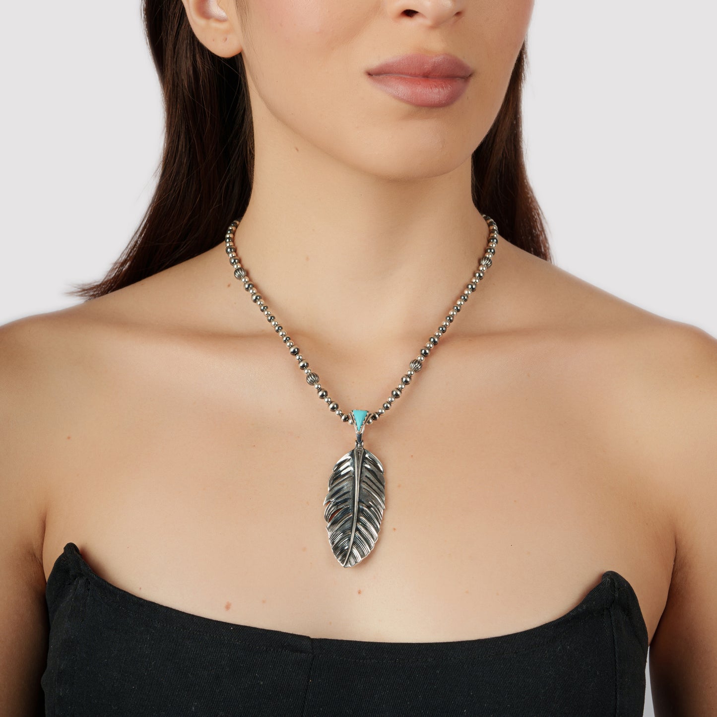 Sterling Silver Sleeping Beauty Turquoise Fritz Casuse Prayer Feather Pendant Enhancer