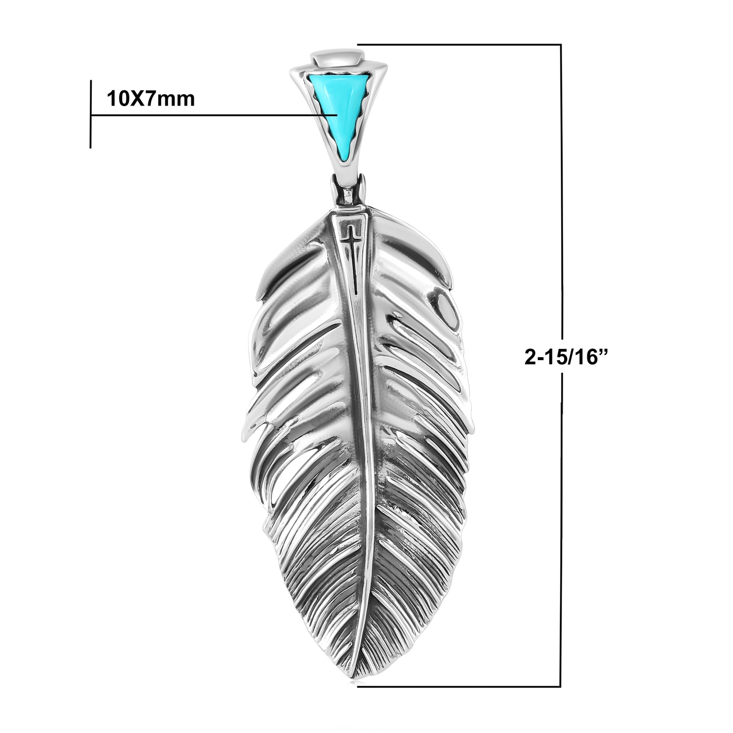 Sterling Silver Sleeping Beauty Turquoise Fritz Casuse Prayer Feather Pendant Enhancer