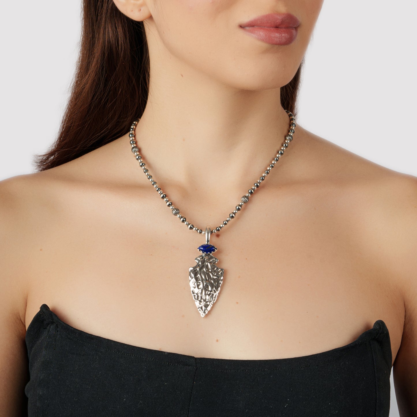 Sterling Silver Lapis Fritz Casuse Arrowhead Pendant Enhancer