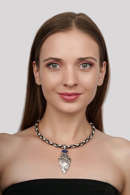 Sterling Silver Lapis Fritz Casuse Arrowhead Pendant Enhancer