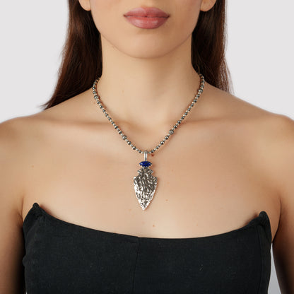 Sterling Silver Lapis Fritz Casuse Arrowhead Pendant Enhancer