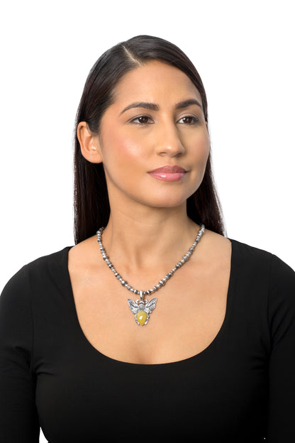 EXCLUSIVELY OURS! Sterling Silver Yellow Jasper Bumblebee Pendant Enhancer