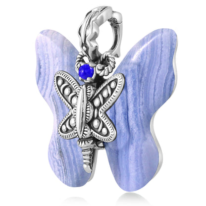 Sterling Silver Blue Lace Agate and Lapis Butterfly Pendant Enhancer