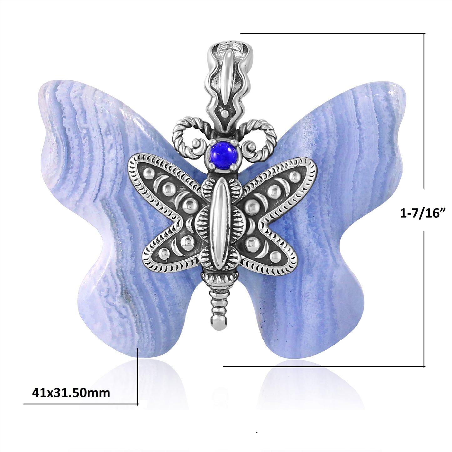 Sterling Silver Blue Lace Agate and Lapis Butterfly Pendant Enhancer