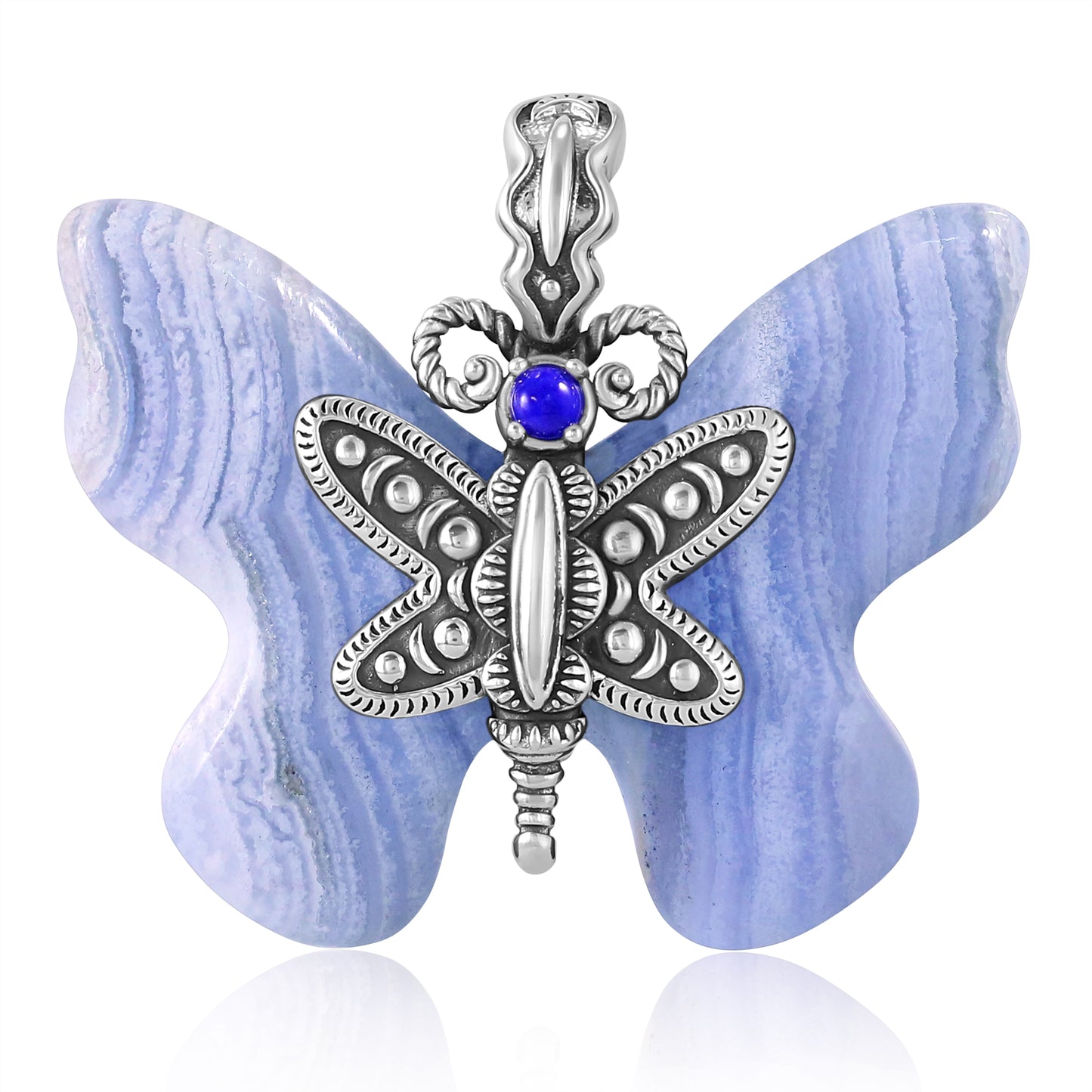 Sterling Silver Blue Lace Agate and Lapis Butterfly Pendant Enhancer