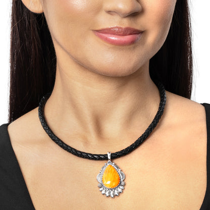 LIMITED EDITION! Sterling Silver Orange Spiny Oyster Scalloped Pear Pendant Enhancer