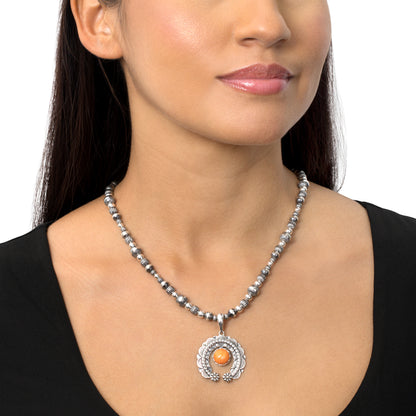 Sterling Silver Orange Spiny Oyster Round Cut Naja Pendant Enhancer