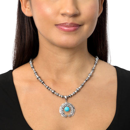 Sterling Silver Sleeping Beauty Turquoise Round Cut Naja Pendant Enhancer