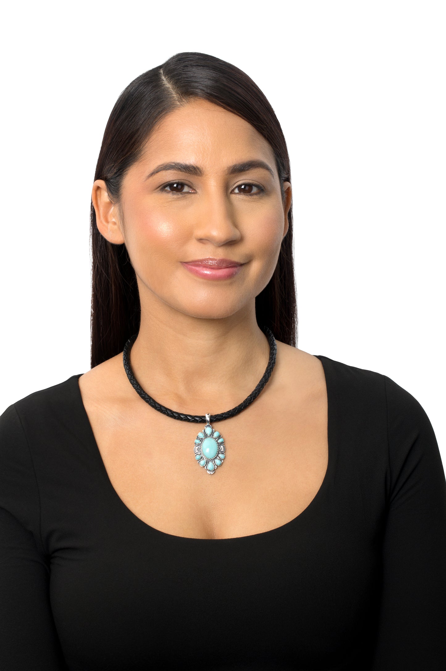 Sterling Silver Kingman Turquoise Oval and Pear Bold Pendant Enhancer