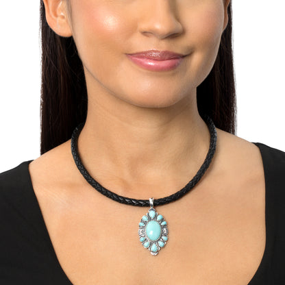 Sterling Silver Kingman Turquoise Oval and Pear Bold Pendant Enhancer