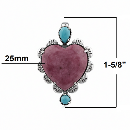 EXCLUSIVELY OURS! Sterling Silver Rhodonite and Sleeping Beauty Turquoise Large Heart Design Pendant Enhancer