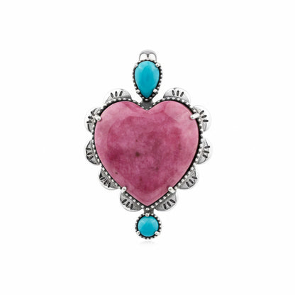 EXCLUSIVELY OURS! Sterling Silver Rhodonite and Sleeping Beauty Turquoise Large Heart Design Pendant Enhancer