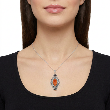 EXCLUSIVELY OURS! Sterling Silver Orange Spiny Oyster Marquise Cut Gemstone Pendant Enhancer